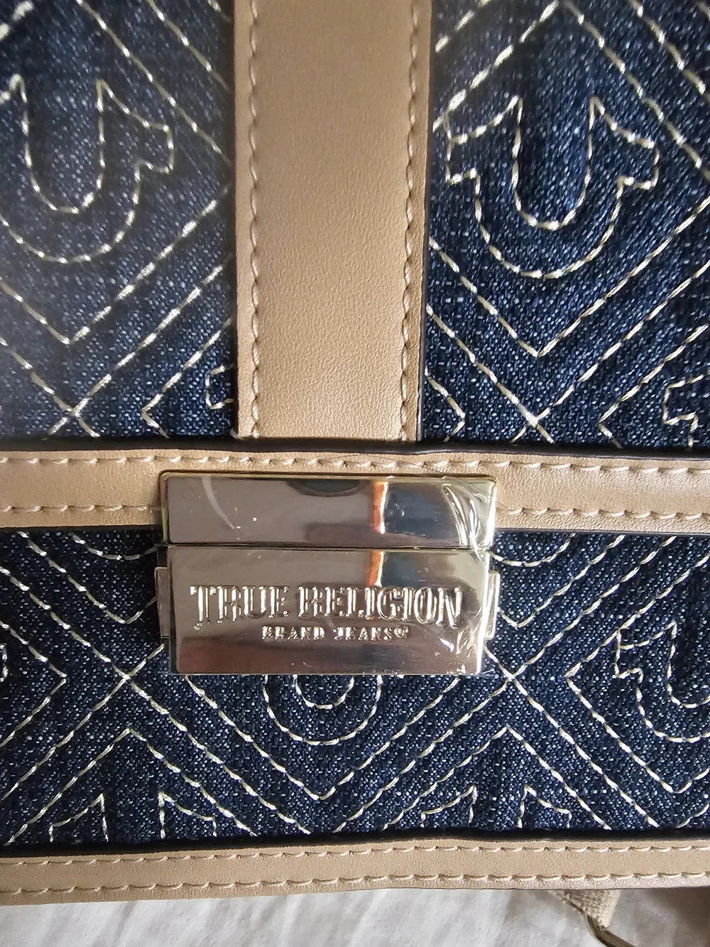 True Religion Denim Quilted Crossbody with Beige Trim